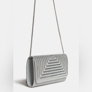 Melanie Lyne Elegant Silver Crystal Clutch Bag with silvertone chain glitter